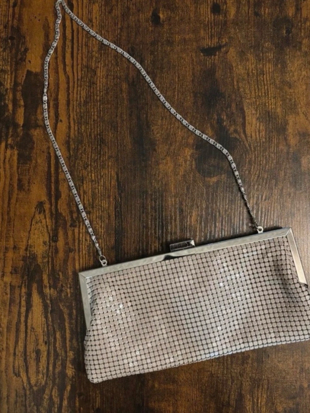 Style & Co. Silver Mesh Evening Wristlet Clutch with Chain